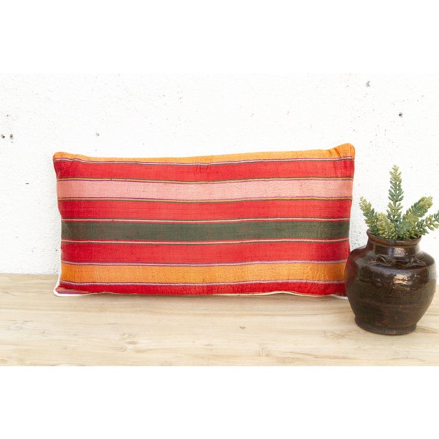 Textile Mira Striped Gujarati Mashru Lumbar Pillow For Sale - Image 7 of 7