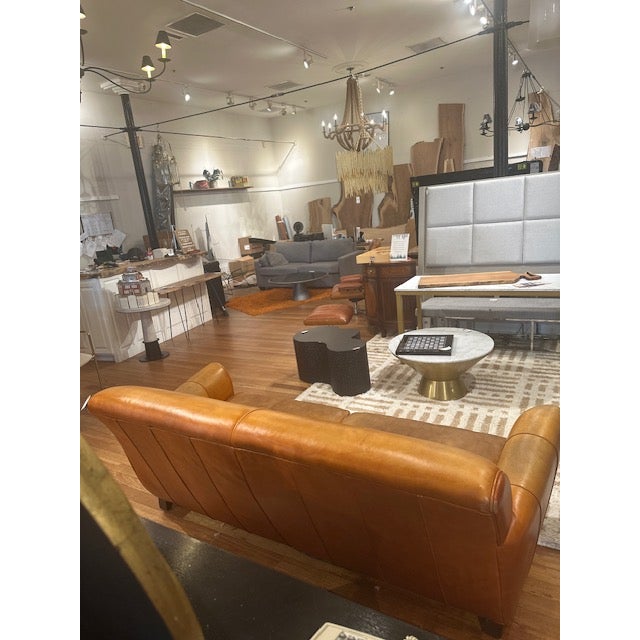 Mid-Century Modern Ralph Lauren Style Leather Sofa For Sale - Image 3 of 15