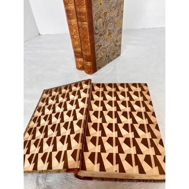 Tan Antique French 1928 Leather Bound Books - Set of 3 For Sale - Image 8 of 13