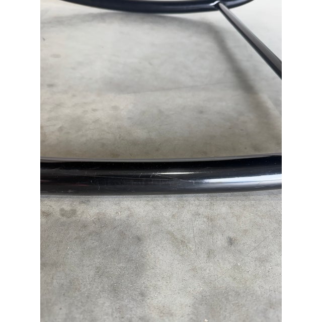 Metal Post Modern Black Tubular Metal and Leather Rocker Attrb Les Amisco Canada c.1980's For Sale - Image 7 of 9
