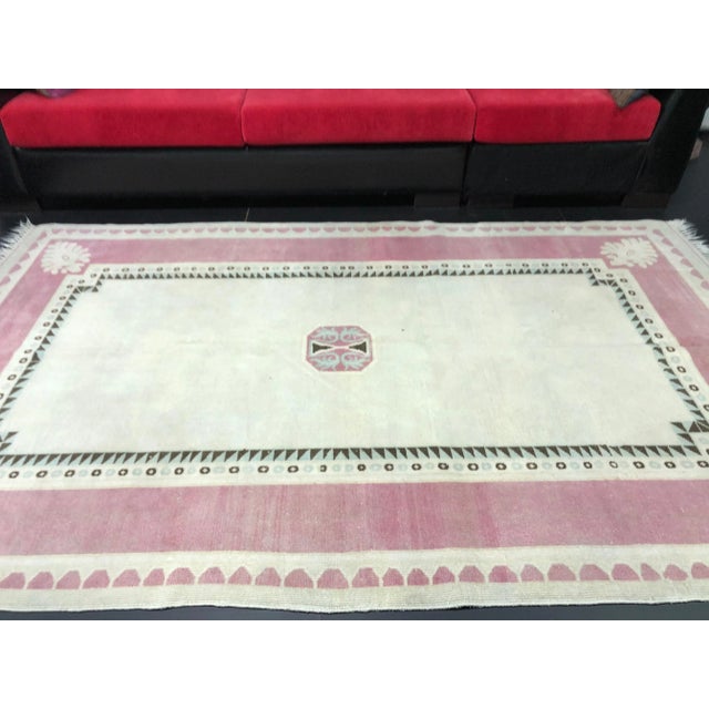 Beige Vintage Traditional Turkish Handmade Beige and Pink Rug For Sale - Image 8 of 11