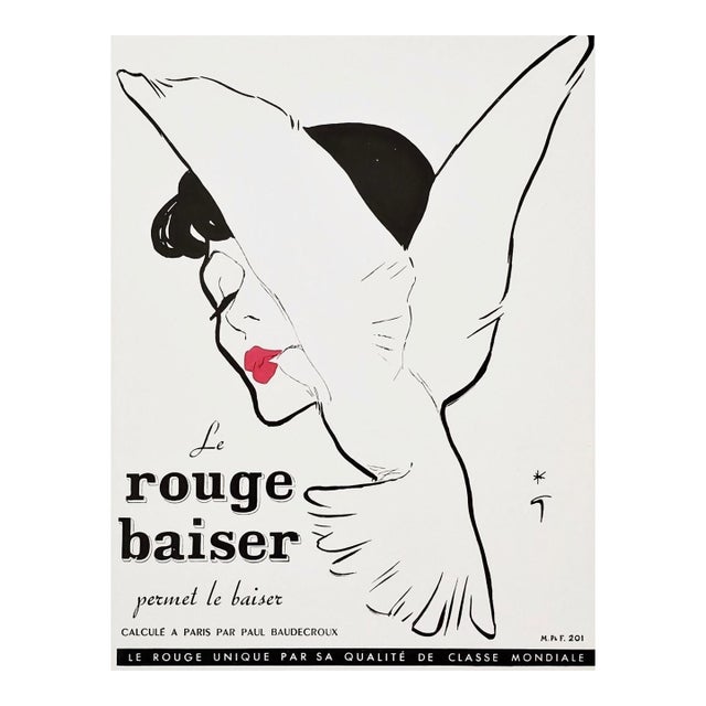 1953 French Mid-Century Advertisement Print for Lipstick by Gruau, Matted For Sale