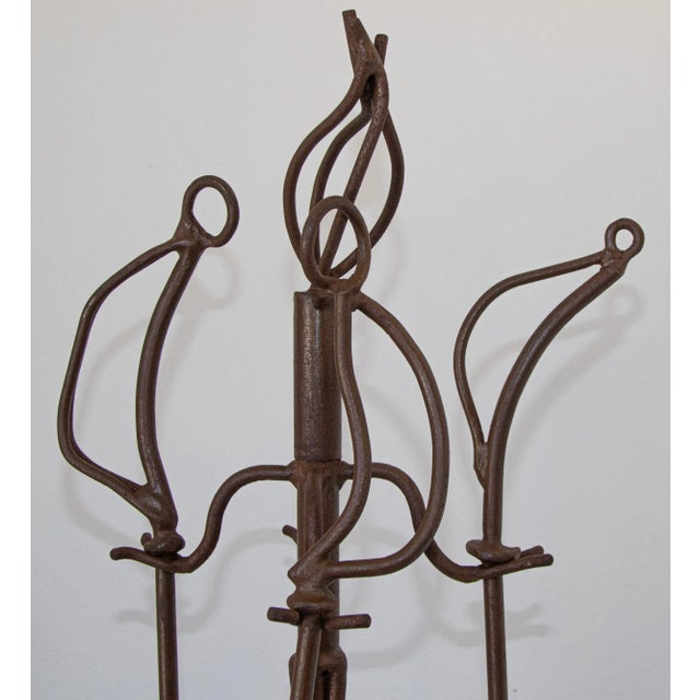Arts & Crafts Mid-Century Sculptural Iron Forged Oversized Fire Place Tools - 4 Pieces For Sale - Image 3 of 13