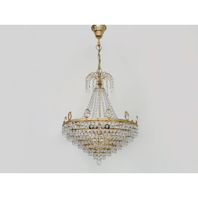 Large Brass 6-Light Chandelier with Glass Pendants, 1980s For Sale - Image 3 of 11