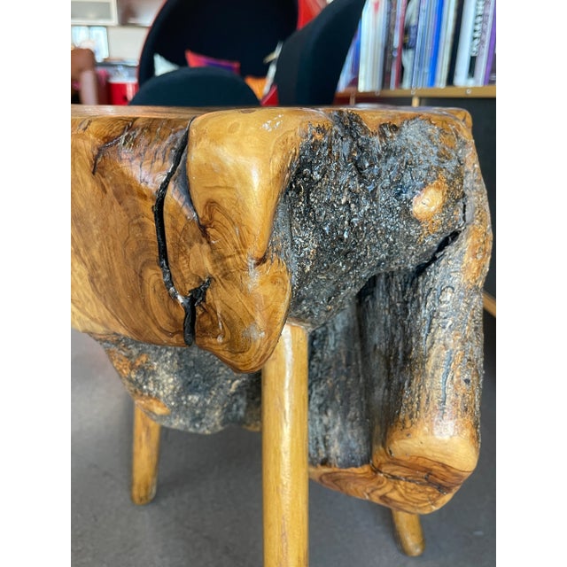 1960s Mid Century Cypress Root Side Table Live Edge Burl Tripod Stool George Nakashima Style Sculptural Organic Studio Craft For Sale - Image 10 of 11