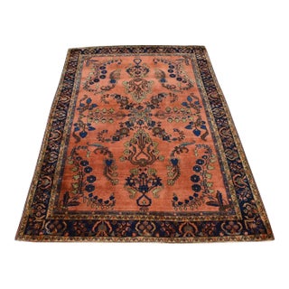 1900 4'2"x6'4" Orange Rust Antique Persian Sarouk Mohajoren Hand Knotted Wool Rug For Sale