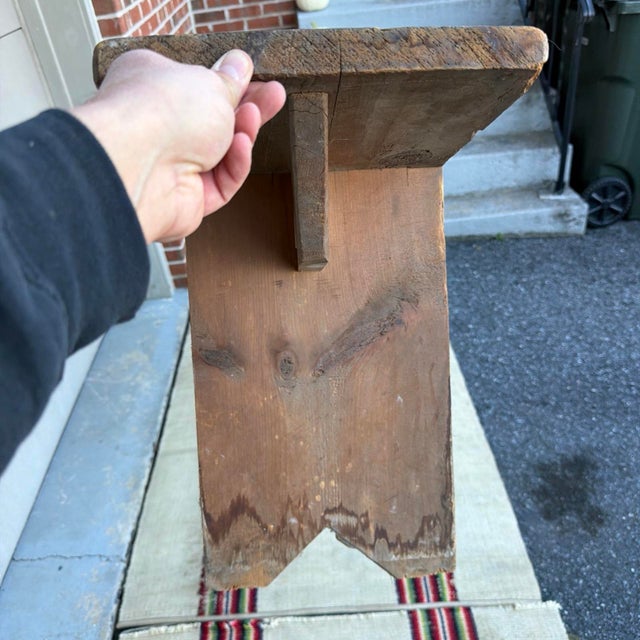 Brown 19th C. Lancaster County Pa Raw Pine Mortised Bench (76.25") For Sale - Image 8 of 12