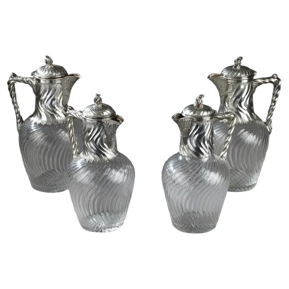 Ewers in Silver and Crystal, 19th Century, Set of 4 | Chairish