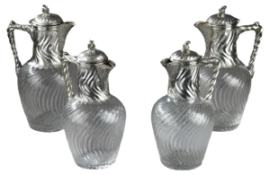 Ewers in Silver and Crystal, 19th Century, Set of 4