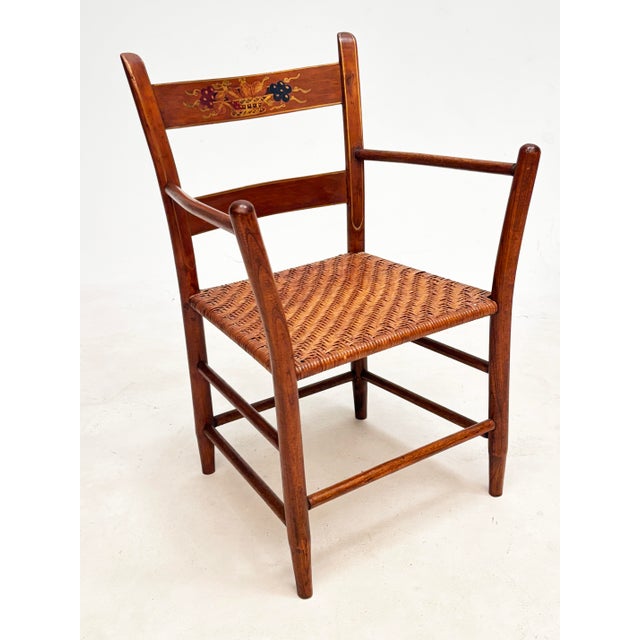 American Early 20th Century Set of Four American Colonial Revival Hand-Painted Armchairs, Woven Splint Seats For Sale - Image 3 of 16
