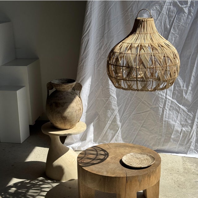 Wood Woven Wicker Bulb Pendant Light For Sale - Image 7 of 18