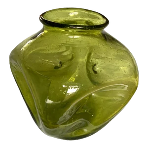 Large 1950s Winslow Anderson for Blenko Attributed Dimpled Lime Green Chartruse Art Glass Vessel
