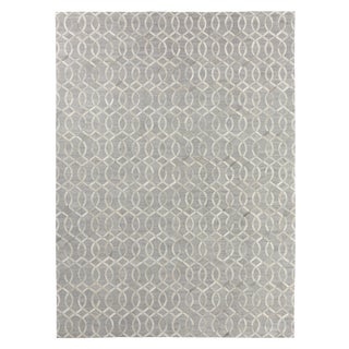 Dover Patchwork Leather Viscose Silver Ivory Rug - 11'6"x14'6" For Sale