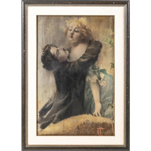 Representation of two figures. Oil on canvas. Signed. Dimensions: 70 x 47 cm.