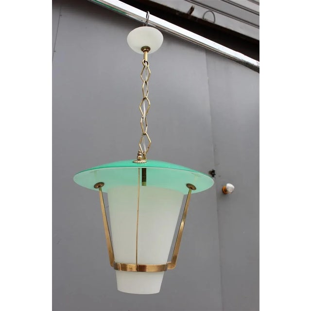 Metal White and Green Murano Glass Lantern from Stilnovo, 1950s For Sale - Image 7 of 7
