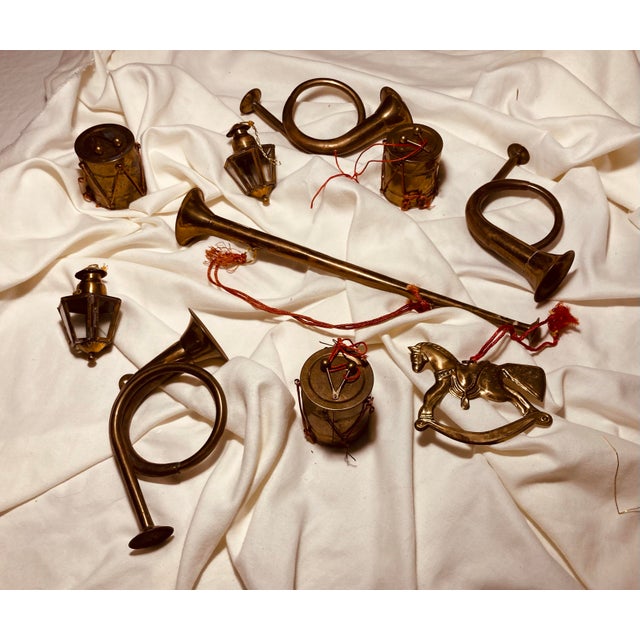 Brass Vintage Collection of Holiday Brass Musical Instruments Ornaments Decorations For Sale - Image 8 of 8
