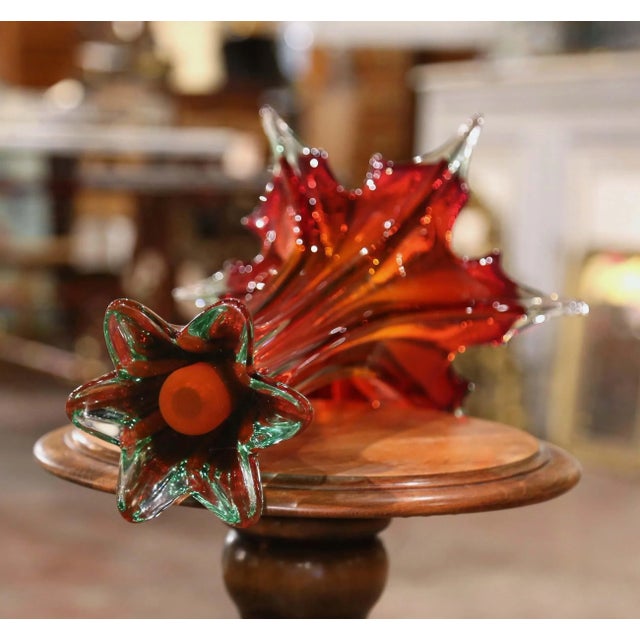 Red Mid-Century Italian Pulled-Feather Glass Vase Attributed to Murano For Sale - Image 8 of 8