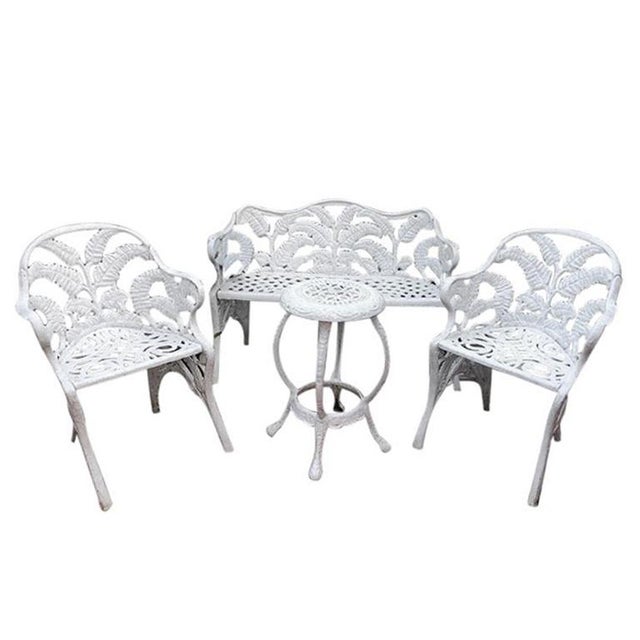 White Hollywood Regency Wrought Iron Patio Furniture Set In Fern