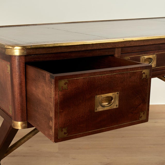 Antique English Leather Top Campaign Desk For Sale - Image 10 of 15