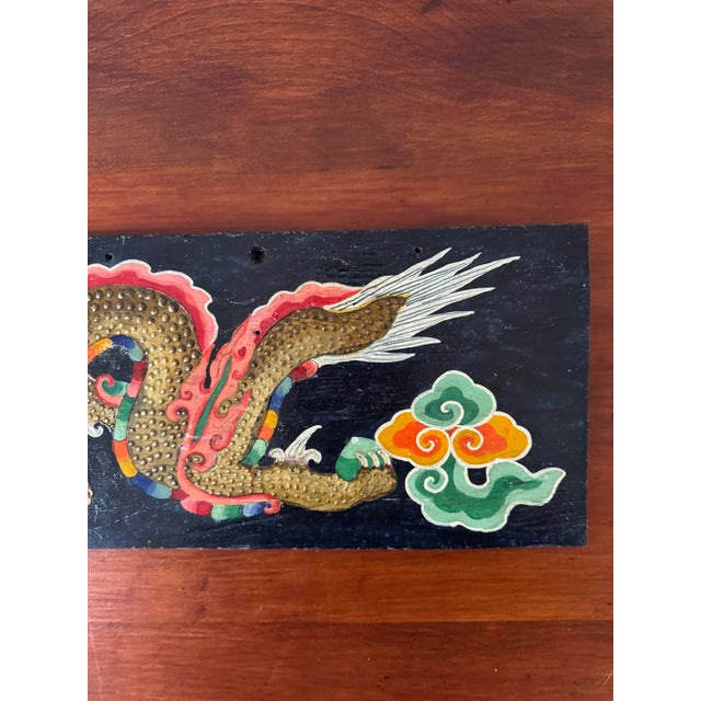 Vintage Asian Dragon Painting on Reclaimed 1972 Military Ammunition Crate Panel - Hand-Painted Relief Folk Art Wall Decor For Sale - Image 11 of 12