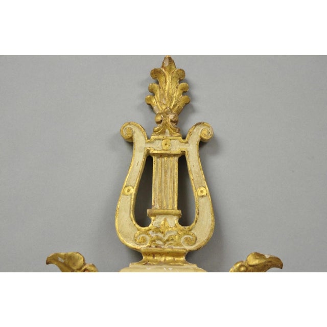 Vintage Italian Neoclassical Style Cream & Gold Gilt Carved Wood Wall Mirror For Sale - Image 4 of 16