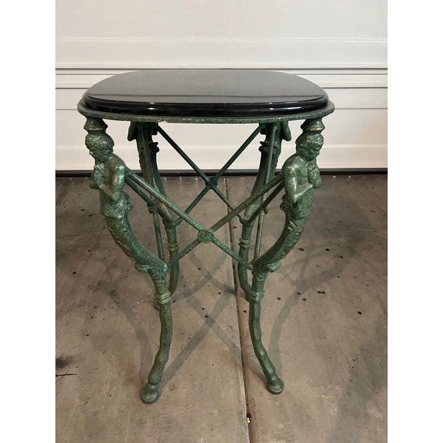 Victorian Vintage Praying Man Ornate Pedastal/Accent Table Metal and Base For Sale In Las Vegas - Image 6 of 10