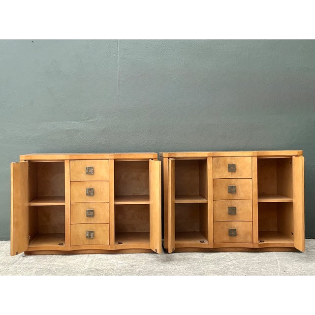 Vintage Deco Burl Wood and Metal Chest of Drawers - A Pair For Sale - Image 4 of 12