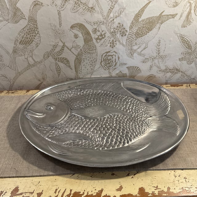 Late 20th Century Vintage Cast Aluminum Large 17” Oval Fish Serving Platter Mexico For Sale - Image 5 of 8