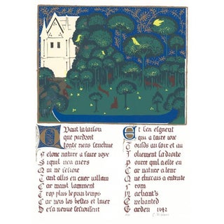 1980s Carol Weimer Medieval Woodblock Print For Sale