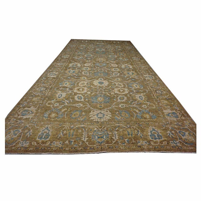 Early 21st Century Persian Sultanabad Wool 10 x 20 Taupe, Ivory & Light Blue Handmade Gallery Area Rug #1141324 For Sale - Image 5 of 12