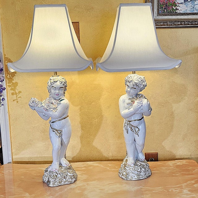 Vintage Hand-Painted Italian Figural Table Lamps, a Pair For Sale - Image 14 of 18