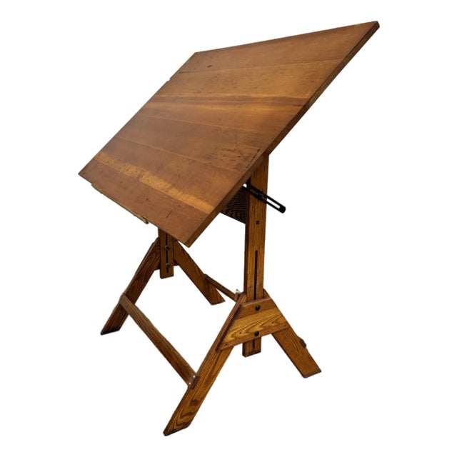 Vintage Oak and Birch Adjustable Drafting Table or Desk For Sale