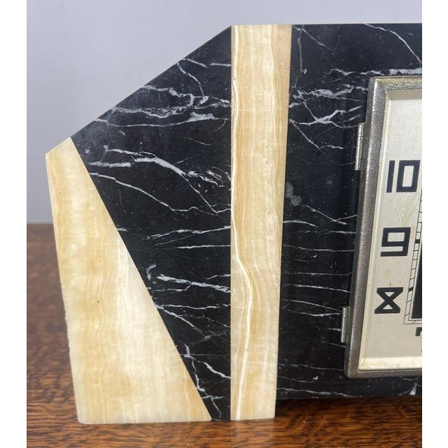 Vintage French Art Deco Style Marble and Mantel Clock For Sale - Image 4 of 7