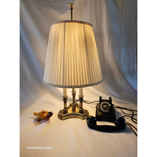 Metal Vintage 1970's Stiffel French Bouillotte Brass Candlestick 3-Light Lamp For Sale - Image 7 of 9