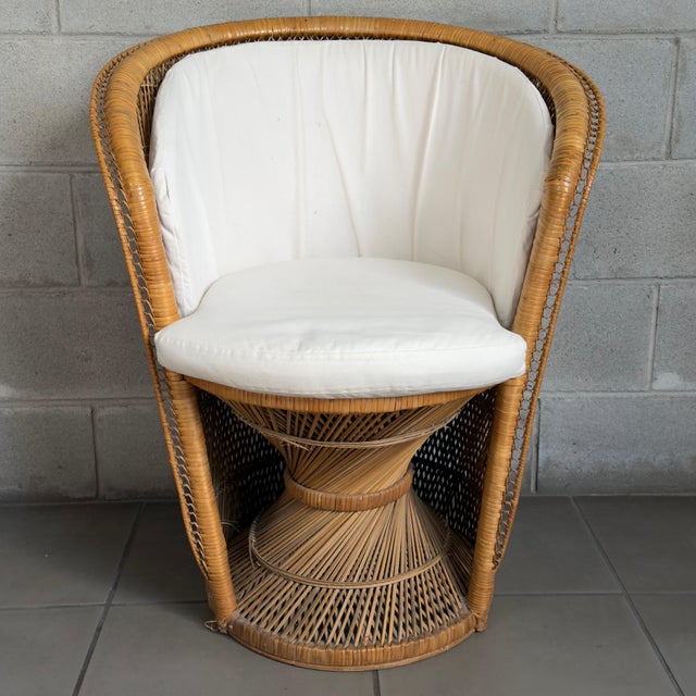 20th Century Modernist Wicker Rattan Wicker Tub Chair with Cushions For Sale - Image 13 of 13