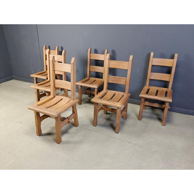 Tan Vintage Brutalist Oak Dining Chairs, 1960s, Set of 6 For Sale - Image 8 of 15