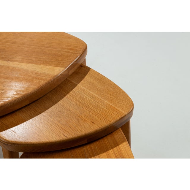 Wood Vintage Oak Nesting Tables, 1970s, Set of 3 For Sale - Image 7 of 9
