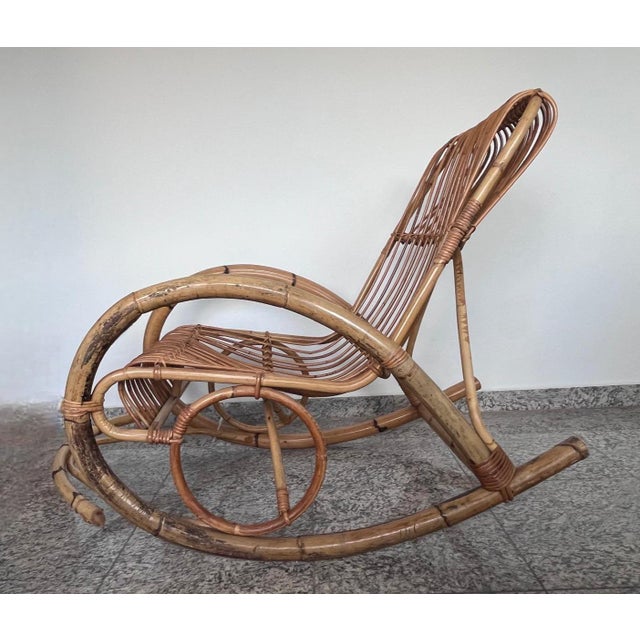 Vintage Boho Rocking Chair in Bamboo by Franco Albini for Veranda or Terrace, Italy, 1950s For Sale - Image 11 of 18