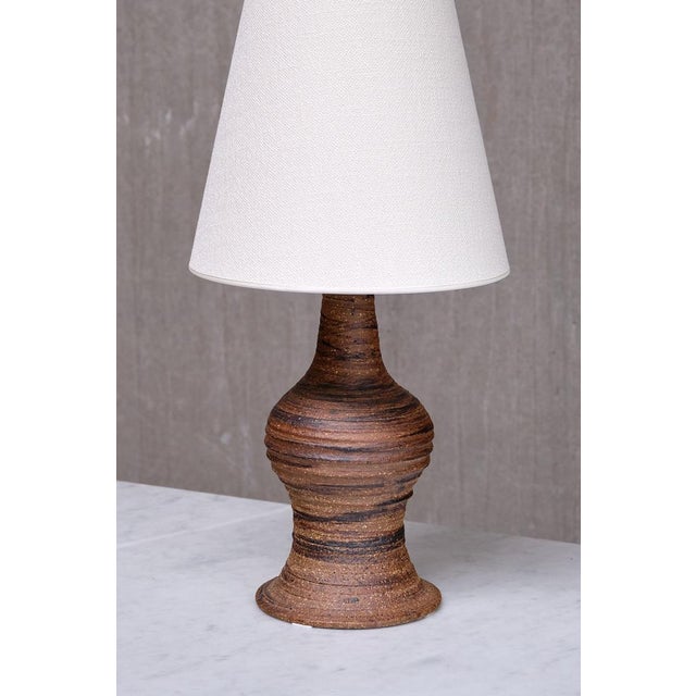 Textured Brown Earthenware Table Lamp from Kai Krebs, Tungelsta, Sweden, 1960s For Sale - Image 6 of 12