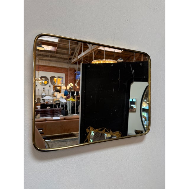 Glass Rectangular Brass Framed Mirror, 1950s For Sale - Image 7 of 9