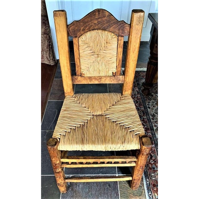Early 21st Century Rustic Mexican Dining Chairs With Rush Seats Set