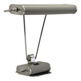 Art Deco French Grey and Chromed Table Lamp by Eileen Gray for Jumo, 1940s For Sale