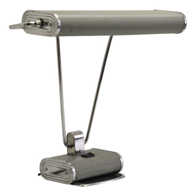 Art Deco French Grey and Chromed Table Lamp by Eileen Gray for Jumo, 1940s For Sale