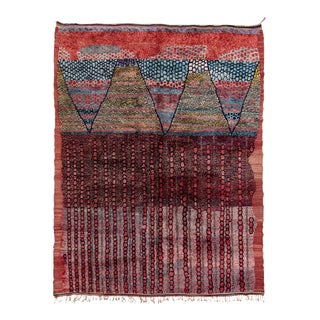 Multicolor Modern Moroccan Handmade Room Size Wool Rug With Tribal Design For Sale
