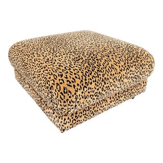 Vintage Leopard Print Ottoman on Castors For Sale