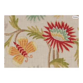 1.375 Yards Thibaut Lizette in Tea Stain - Floral Scottish Linen Print With Butterflies Upholstery Fabric F93601 F-15 For Sale