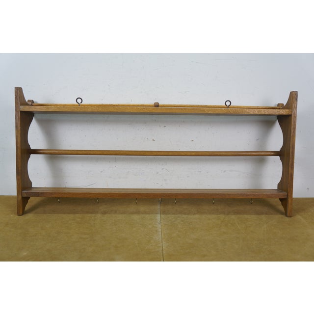 Oak Serpentine 2 Tier Farmhouse Wall Hanging Plate Rack Tea Cup Display Shelf 35" For Sale - Image 17 of 18