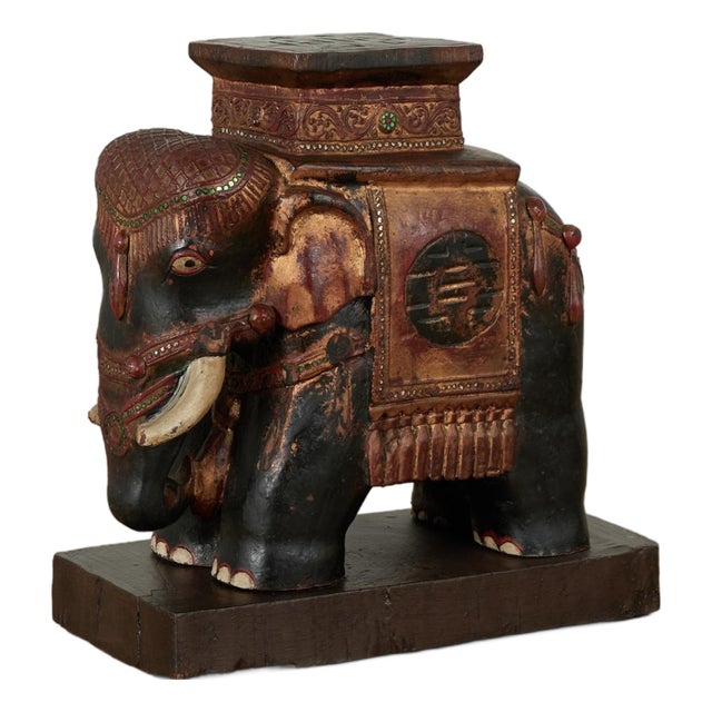 Antique Indian Carved Wood Elephant Stand or Pedestal For Sale
