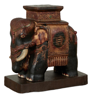 Antique Indian Carved Wood Elephant Stand or Pedestal