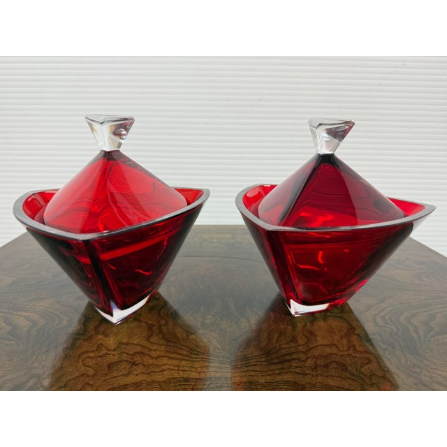 Bohemia Crystal Lidded Geometric Bowls, Pair For Sale In San Francisco - Image 6 of 12